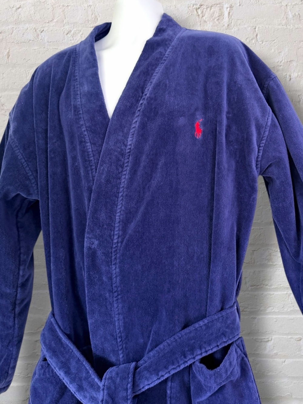 Polo Ralph Lauren Terry Cloth Bath Robe Blue S/M Pony Logo Belted